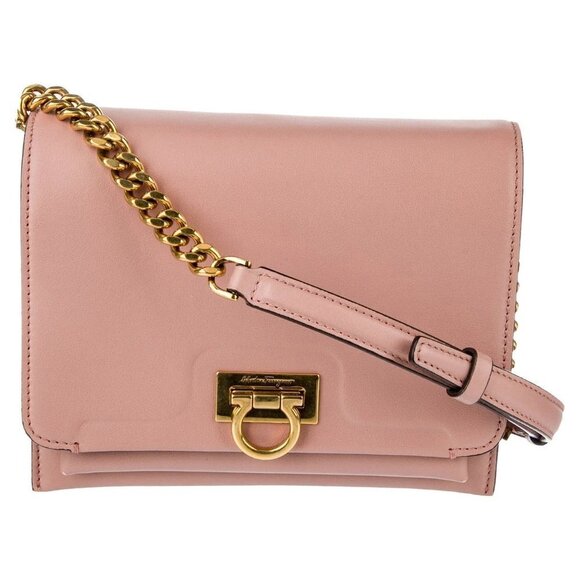 New SALVATORE FERRAGAMO Gancini Square Trifolio Flap Leather Shoulder Handbag - Picture 1 of 7